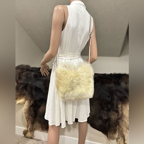 Handmade Genuine Shearling Leather Sheepskin Braided Top Handles Bag/ Crossbody - Picture 8 of 15